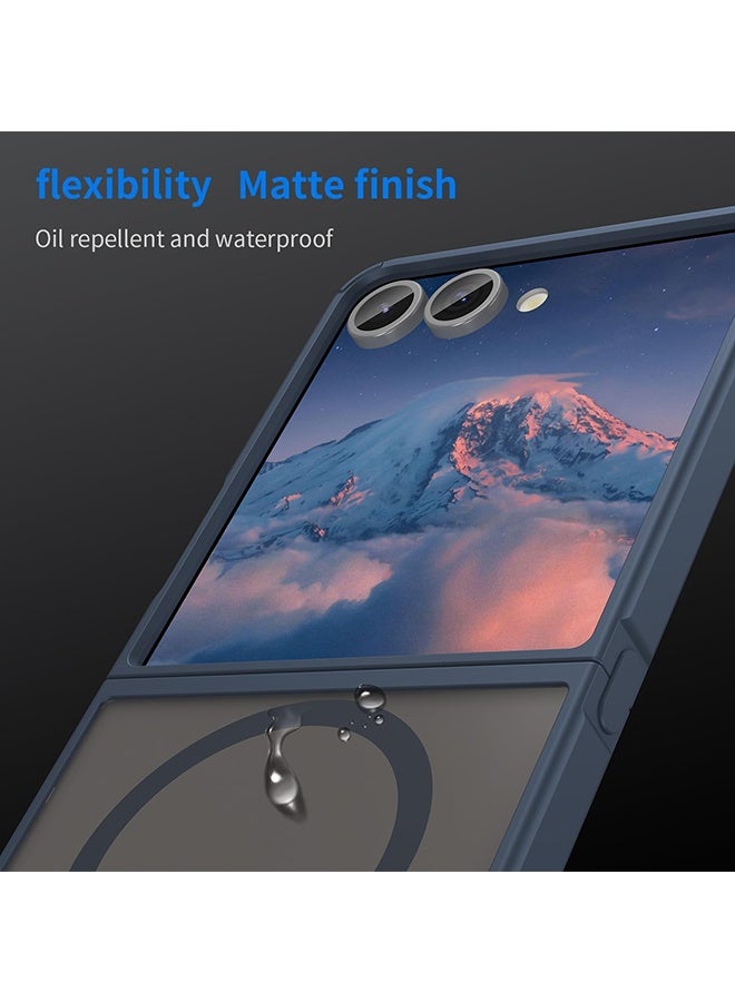 Wffo Compatible with Samsung Galaxy Z Flip 7 Case [Compatible with MagSafe] - Translucent Frosted Phone Case - PC Durable Phone Protector - Magnetic Phone Case - TPU Shockproof Protective Case - Blue - Image 4